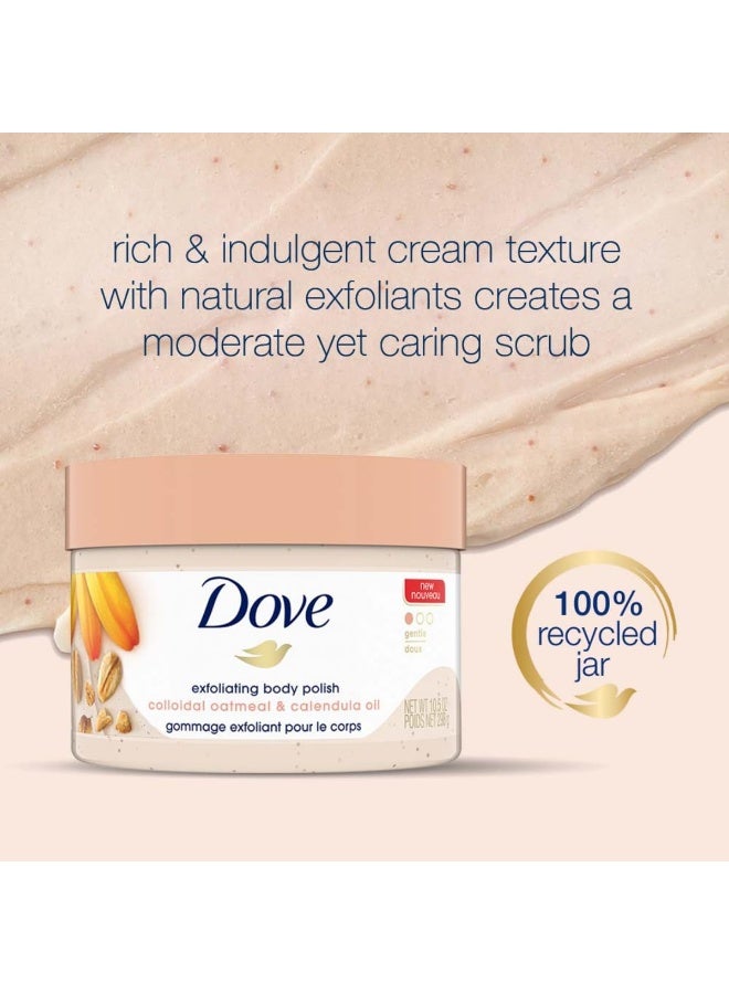 Dove Exfoliating Body Polish Scrub for Delicate & Sensitive Skin with Oatmeal & Calendula Oil, Gently Exfoliates and Moisturizes to Reveal Instantly Soft, Smooth & Healthy Skin, Naturally Derived Ingredients, Sulfate-Free, Floral Fragrance, 298g - Image 4